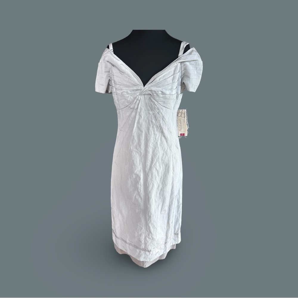 BCBG Elegant Light Gray Dress with Pleated Design